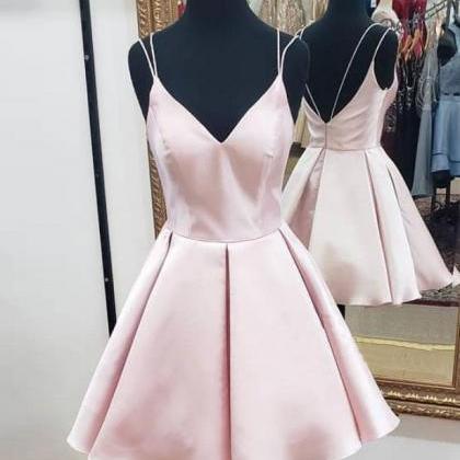 Pink V Neck Short Prom Dress, Pink Homecoming..