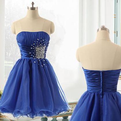 Pleated Strapless Blue Party Homecoming Dresses