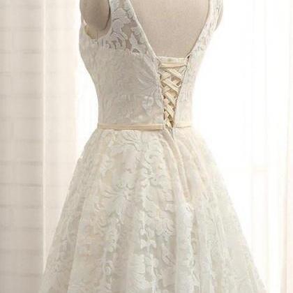 Ivory Lace Prom Dress,short Homecoming..