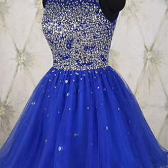 Royal Blue A-line Homecoming Dress With Halter..