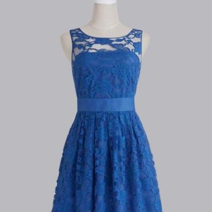 Charming Prom Dress,blue Lace Prom Dress,mini Prom..