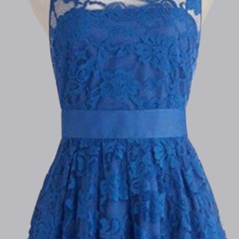 Charming Prom Dress,blue Lace Prom Dress,mini Prom..