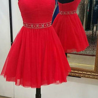 Sexy Beaded Prom Dress,tulle Red Prom Gown,short..