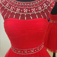 Sexy Beaded Prom Dress,tulle Red Prom Gown,short..