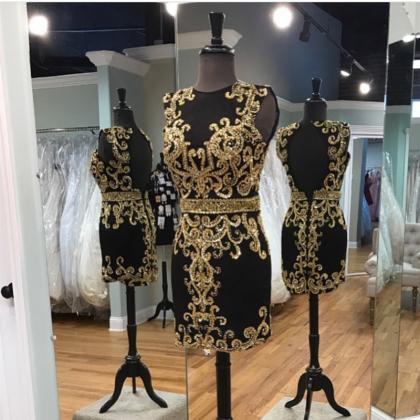 Gold Embroidery Homecoming Dresses,black..