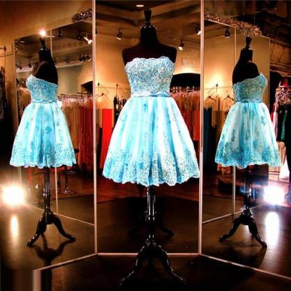 Aqua Tulle Short Prom Dress,junior Sweetheart Prom..