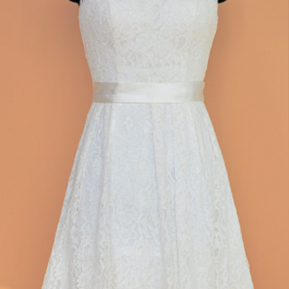 White Lace Homecoming Dresses, Scoop Neck V Neck..