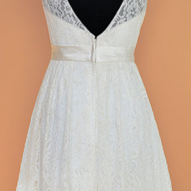 White Lace Homecoming Dresses, Scoop Neck V Neck..