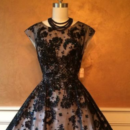 Vintage Prom Dress, Lace Prom Gowns, Mini Short..