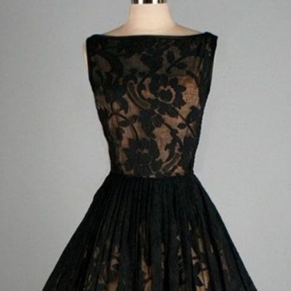 Vintage Prom Dress, Black Lace Prom Gowns, Mini..