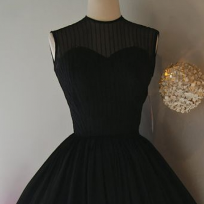 Vintage Prom Dress, Black Prom Gowns, Mini Short..