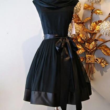Vintage Prom Dress, Black Prom Gowns, Mini Short..