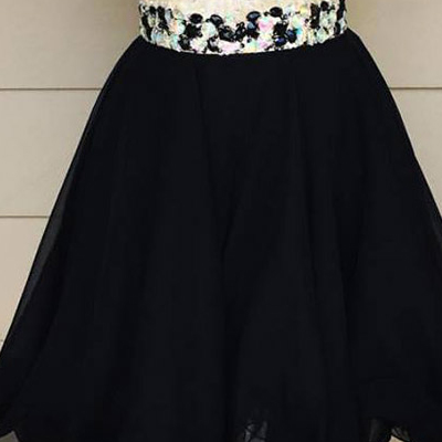 Black Chiffon Homecoming Dresses,sparkly Beaded..
