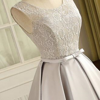 Simple Lace And Satin Knee Length Round Neckline..