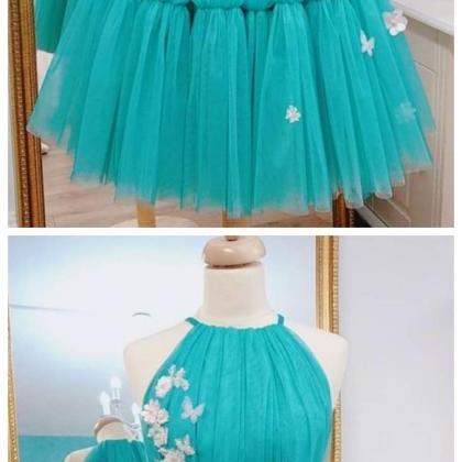 Green Tulle Prom Dress, Short Homecoming Dress