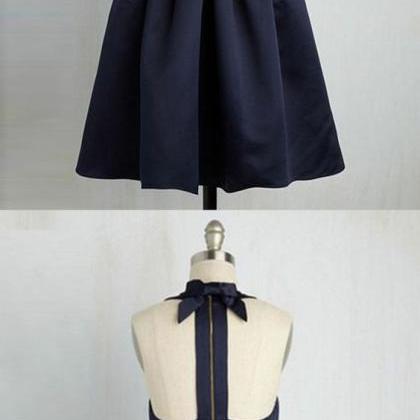 Navy Blue Homecoming Dress, Round Neck Homecoming..