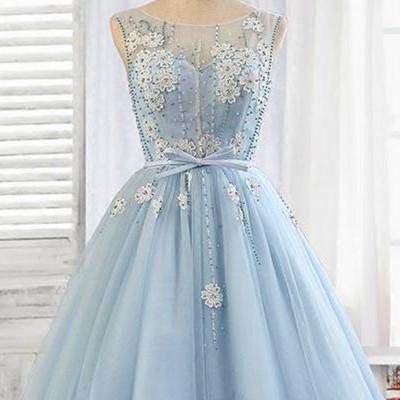 Light Sky Blue Lace Homecoming Dress,short Prom..