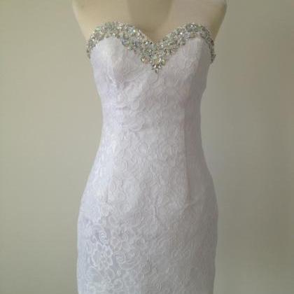 Short Lace Beaded Neckline Corset Prom Dress,..