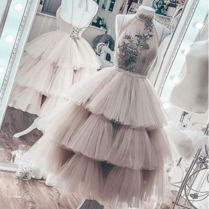 Cute Tulle Lace Short Prom Dress,sleeveless..