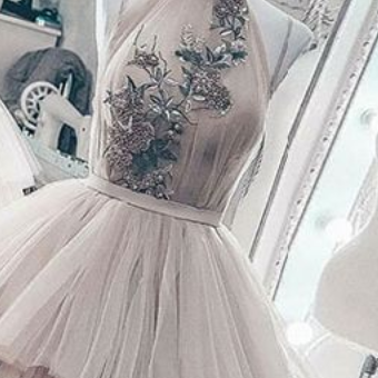Cute Tulle Lace Short Prom Dress,sleeveless..