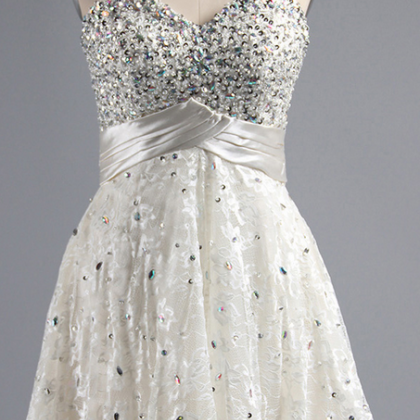 Sweetheart White And Silver Homecoming Dress,..