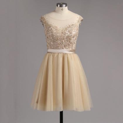 Champagne Low Back Homecoming Dress..