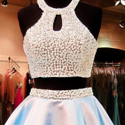 Crystal Pearl Open Back Short Prom Dress,..