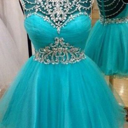 Cute Scoop Neck Ice Blue Short Prom Dress,..
