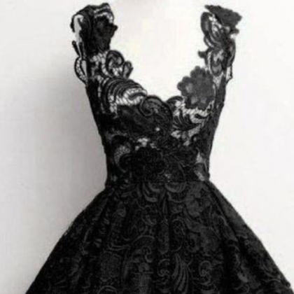 Vintage Black V-neck Short Prom Dress, Sexy..