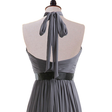 Gray Halter Bridesmaid Dress With A Ribbon,..