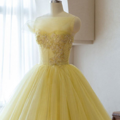 Yellow Tulle Beads Short Prom Dress Yellow..