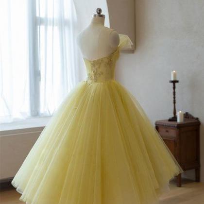 Yellow Tulle Beads Short Prom Dress Yellow..