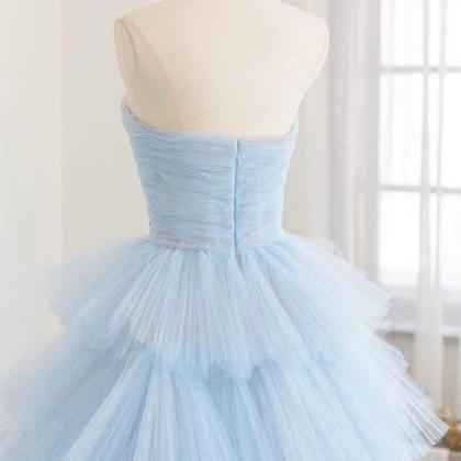 Blue Strapless Tulle Long Prom Dress,evening Dress