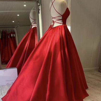 Simple Red Satin Long Prom Dress,evening Dress,a..