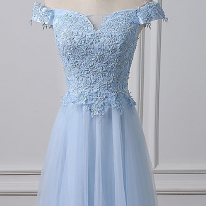 Light Blue Tulle Lace Prom Dresses,off Shoulder..