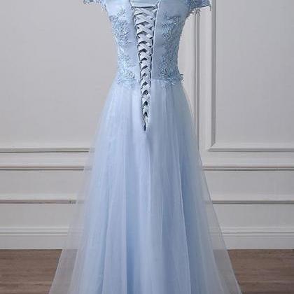 Light Blue Tulle Lace Prom Dresses,off Shoulder..