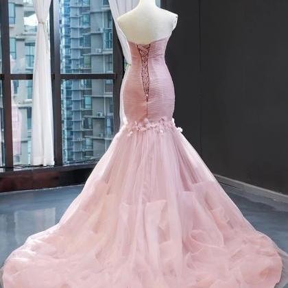 Pink Sweetheart Tulle Prom Dress, Mermaid Formal..