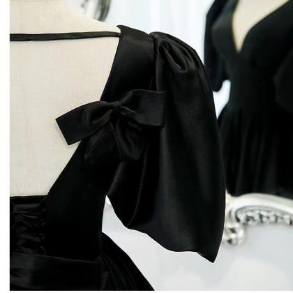 Black Evening Dress, V-neck Plus-size Prom Dress,..