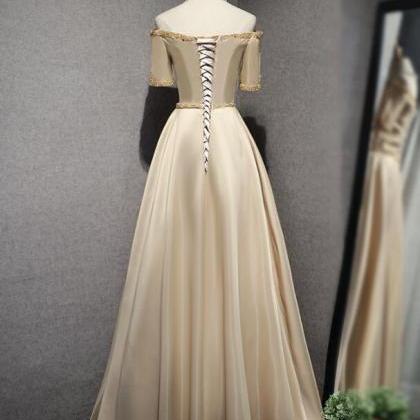 Beautiful Satin Long Beaded Prom Dress, Junior..