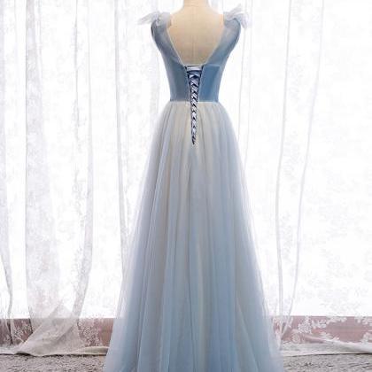 Simple V Neck Tulle Long Prom Dress, Formal Dress,..