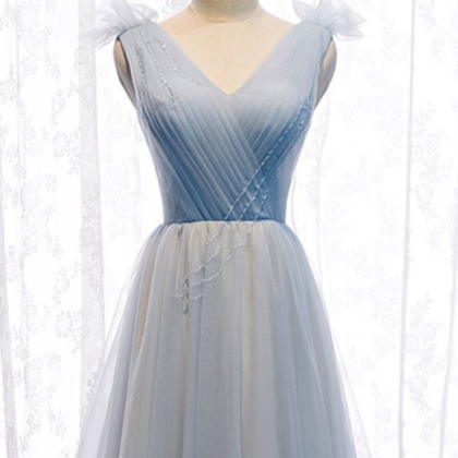 Simple V Neck Tulle Long Prom Dress, Formal Dress,..