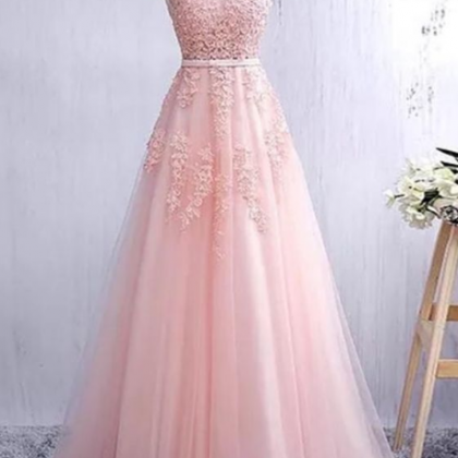 A Line Tulle Formal Prom Dress, Modest Beautiful..