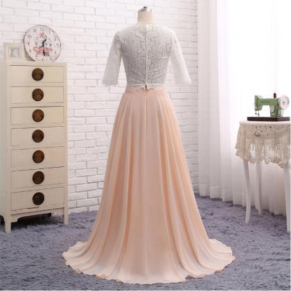 Two Pieces Prom Dress, V Neck Half Sleeve Sheer..
