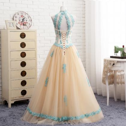 Appliques Tulle A Line Formal Prom Dress,..