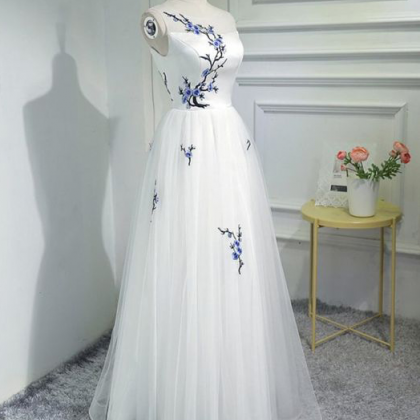 Excellent Jewel Tulle Prom Dresses A-line Appliqued Evening Gowns PD370