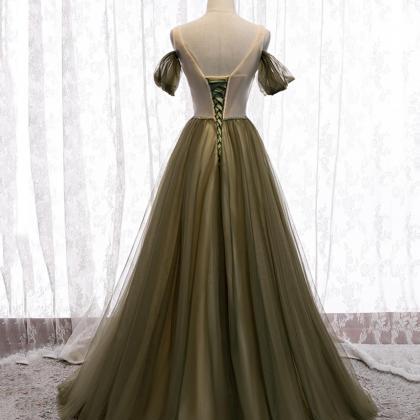 Elegant A Line V Neck Tulle Formal Prom Dress,..