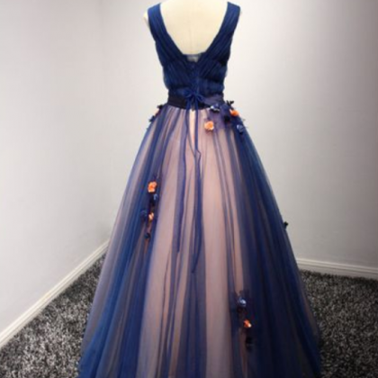 Elegant Sleeveless Tulle A Line Formal Prom Dress,..