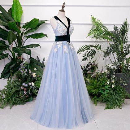 Elegant Tulle With Flowers Lace Formal Prom Dress,..