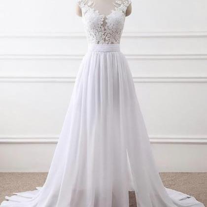 Elegant Round Neck Lace Chiffon Formal Prom Dress,..