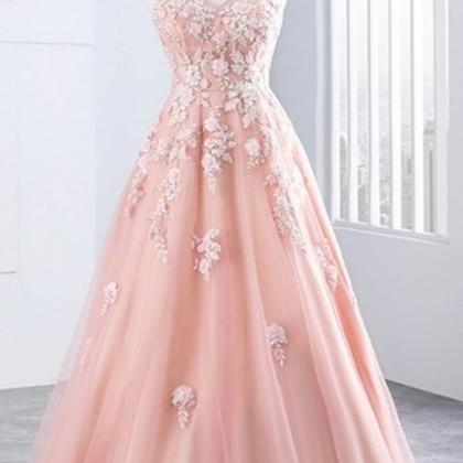 Elegant V Neck Lace Up Tulle Formal Prom Dress,..